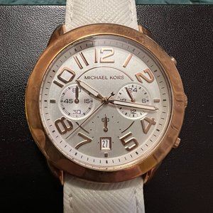 Michael Kors Women’s Chronograph Mercer White Leather Strap Watch